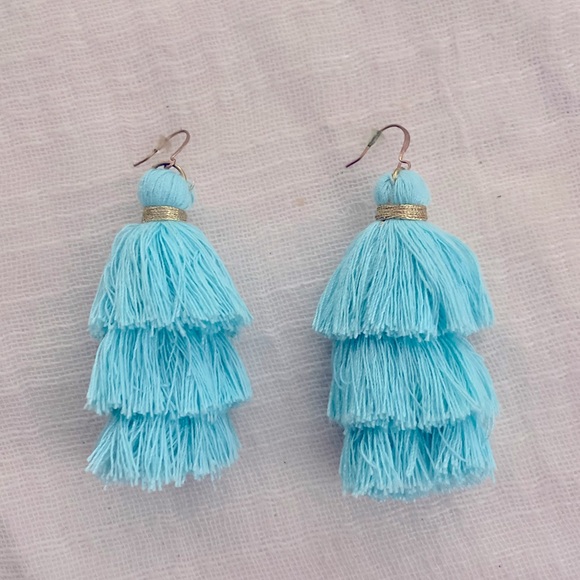 Artisan Jewelry - Lightweight Aqua Blue Tassel Earrings
